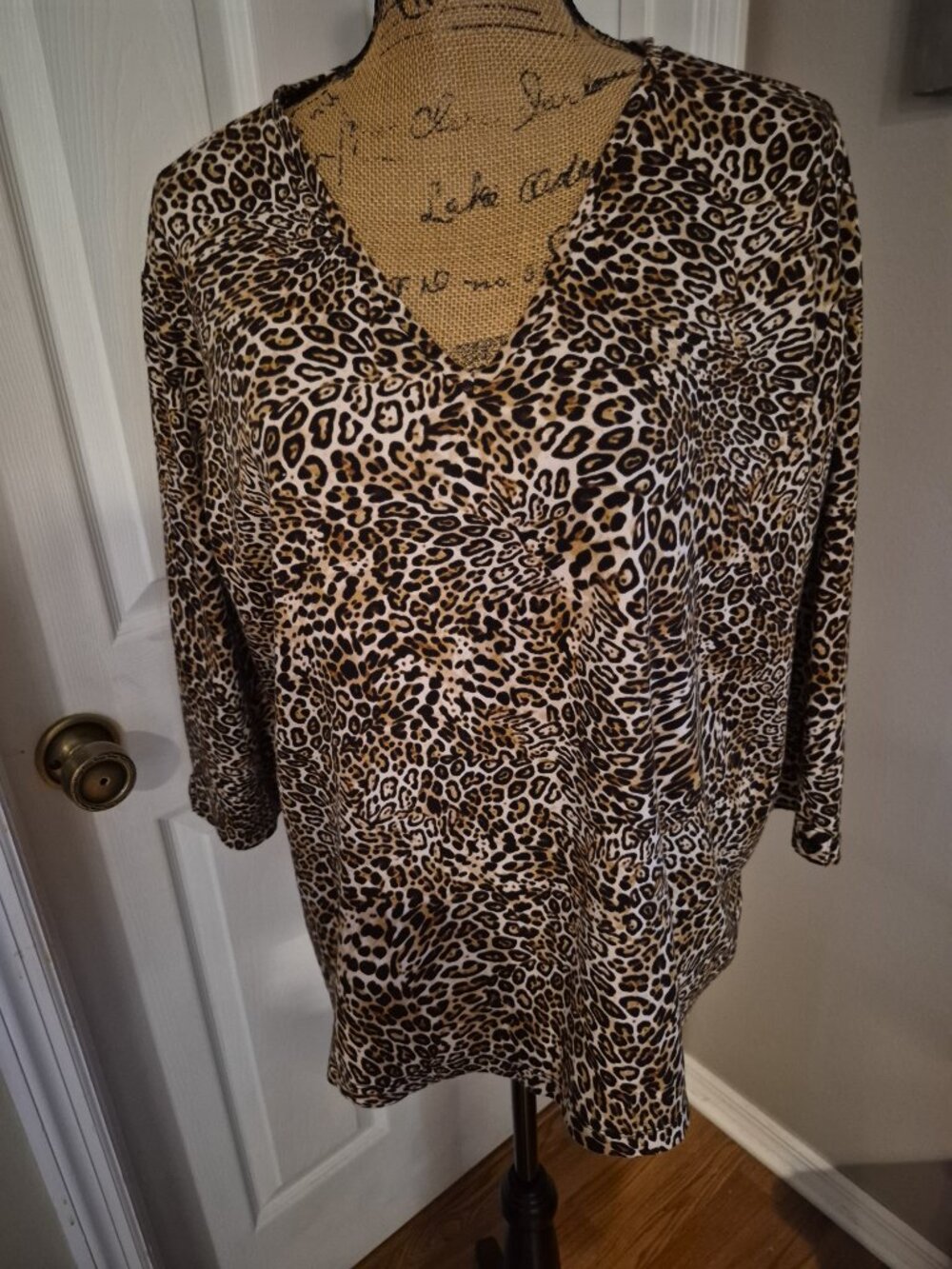 Ann Klein Sport Brown and Beige Animal Print Top 3X